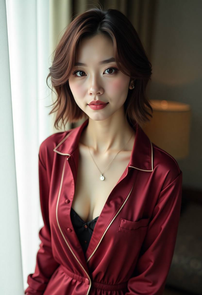 走廊与旗袍布料的特写